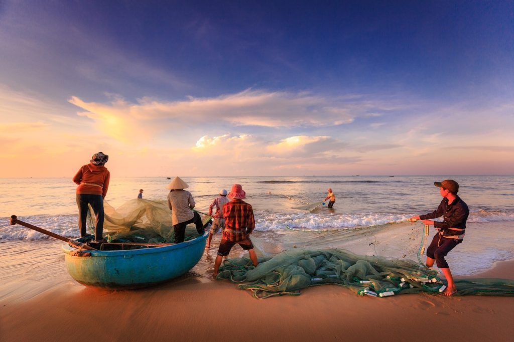 Fishermen at sea