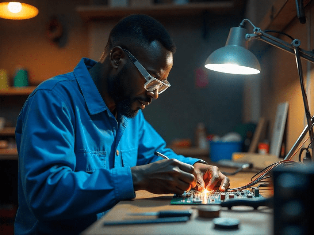 A black man working on something